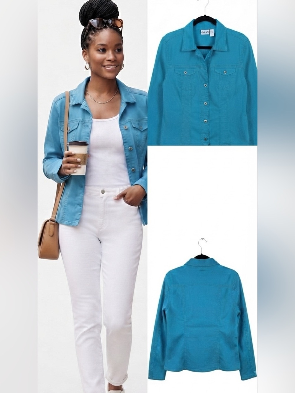 Chico's Turquoise Blue Denim Jacket Size 3 (XL/16-18)